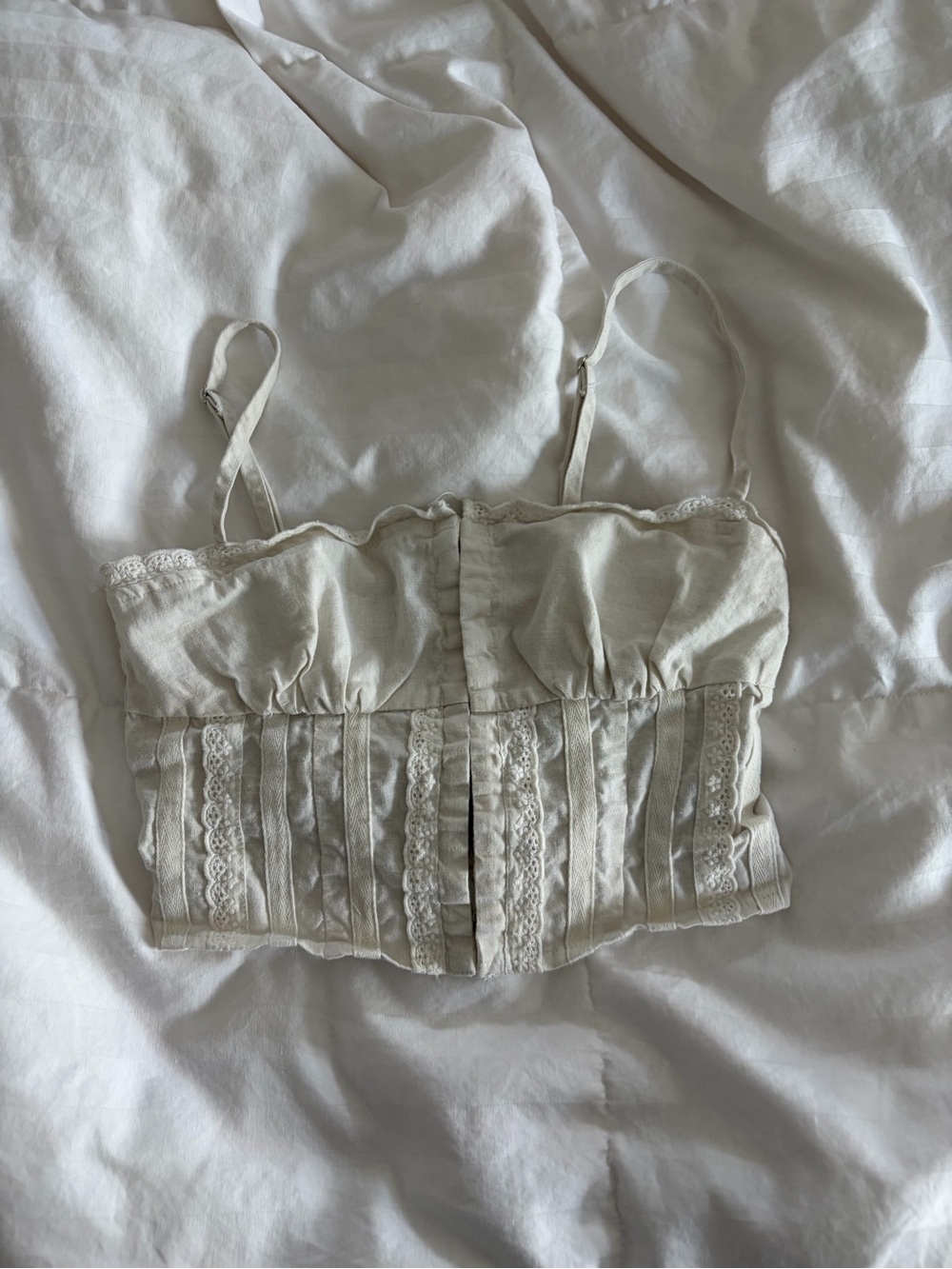 Edikted Lace Trim Cropped Bustier Top in Cream